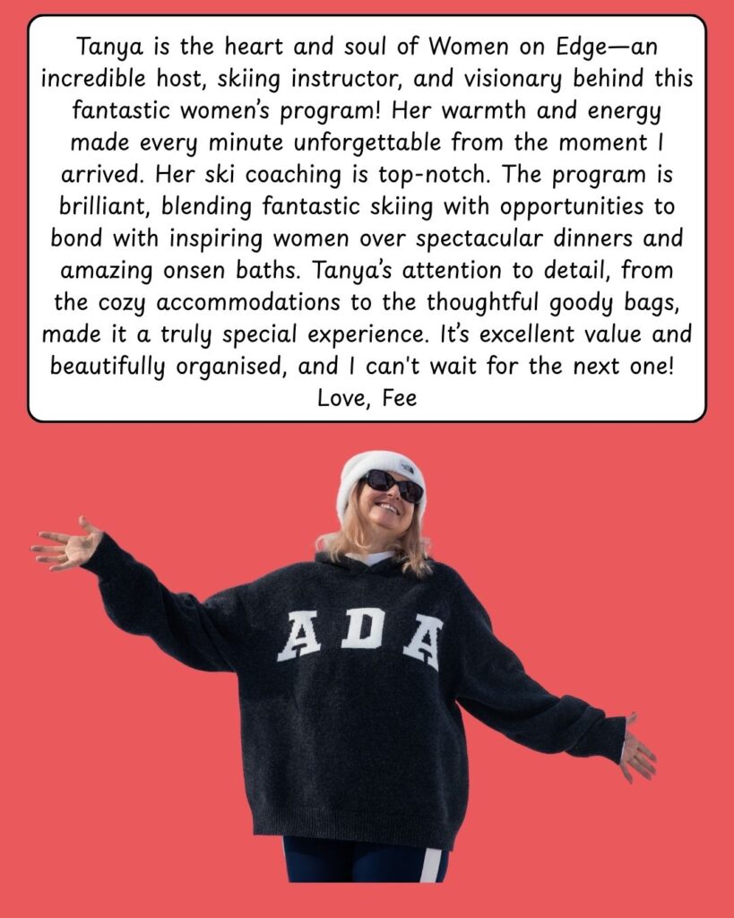 Testimonial from Fee praising her ski-treat experience with Women on Edge
