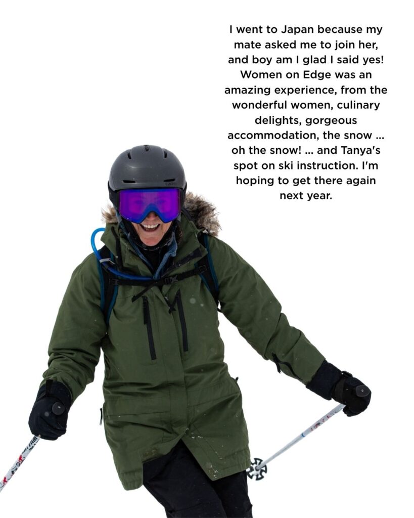 testimonial from Kaz, amazing ladies, culinary delights and fantastic ski instruction.
